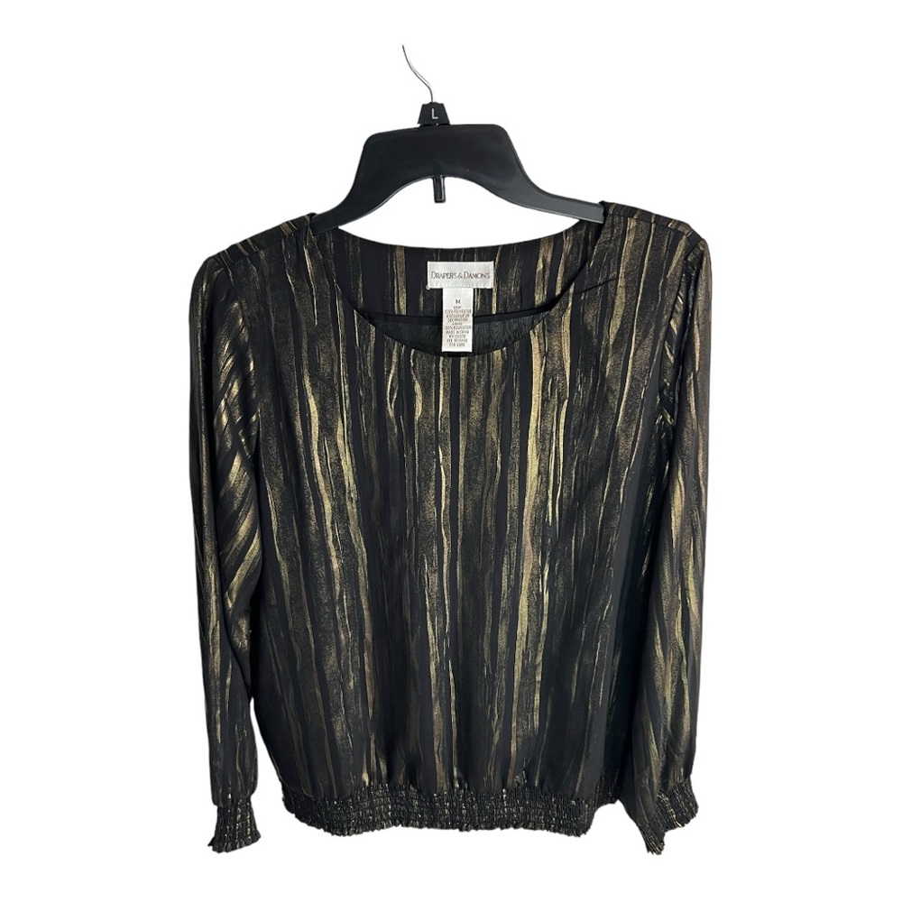 DRAPERS & DAMON'S Women’s Black & Gold Pattern Long Sleeve Blouse